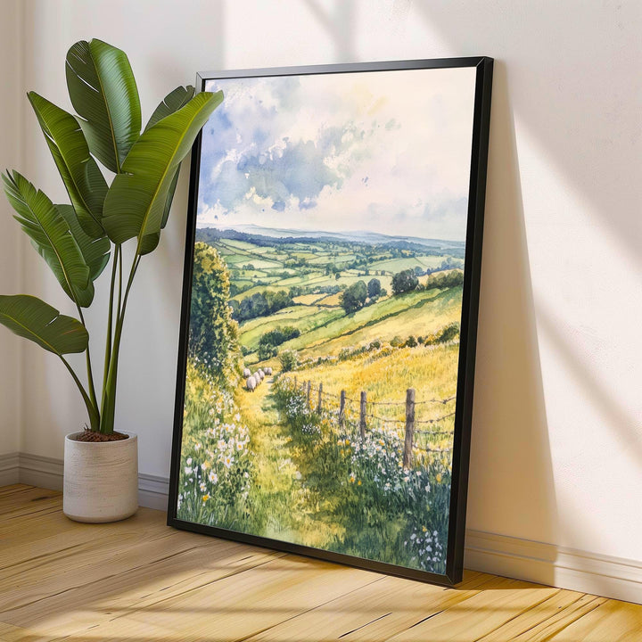 Cotswolds Watercolour Painting Poster England Wall Art Countryside Village Print Gift for UK Travel Lovers and Fans of Scenic British Rural