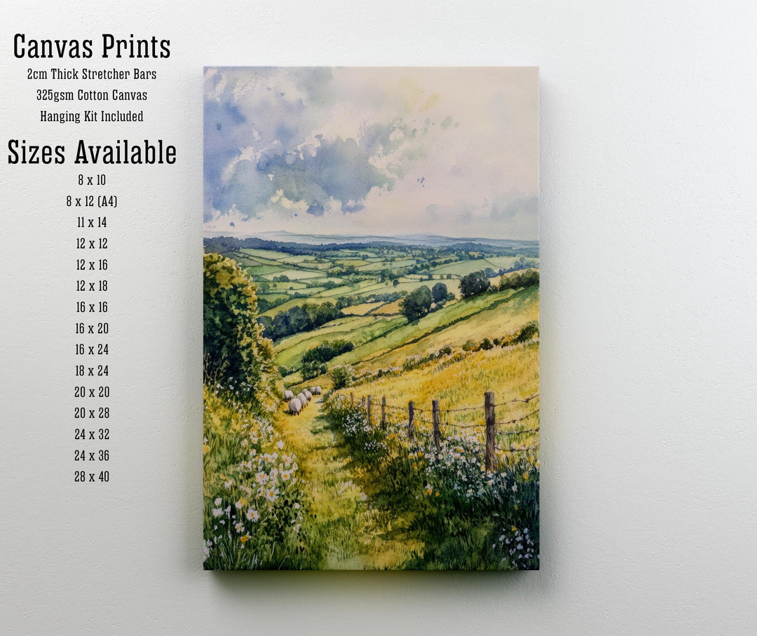 Cotswolds Watercolour Painting Poster England Wall Art Countryside Village Print Gift for UK Travel Lovers and Fans of Scenic British Rural