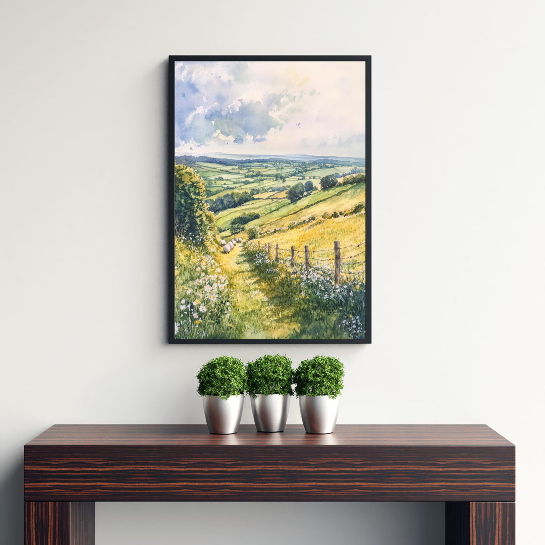 Cotswolds Watercolour Painting Poster England Wall Art Countryside Village Print Gift for UK Travel Lovers and Fans of Scenic British Rural