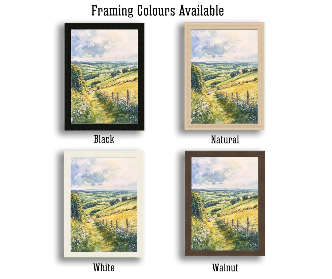 Cotswolds Watercolour Painting Poster England Wall Art Countryside Village Print Gift for UK Travel Lovers and Fans of Scenic British Rural