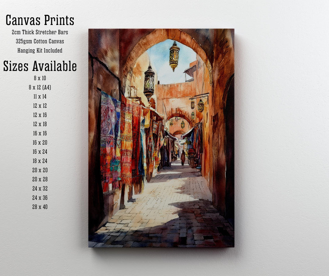 Marrakesh Watercolour Painting Poster Morocco Wall Art City Landscape Print Gift for Africa Lovers and Fans of Scenic Moroccan Architecture