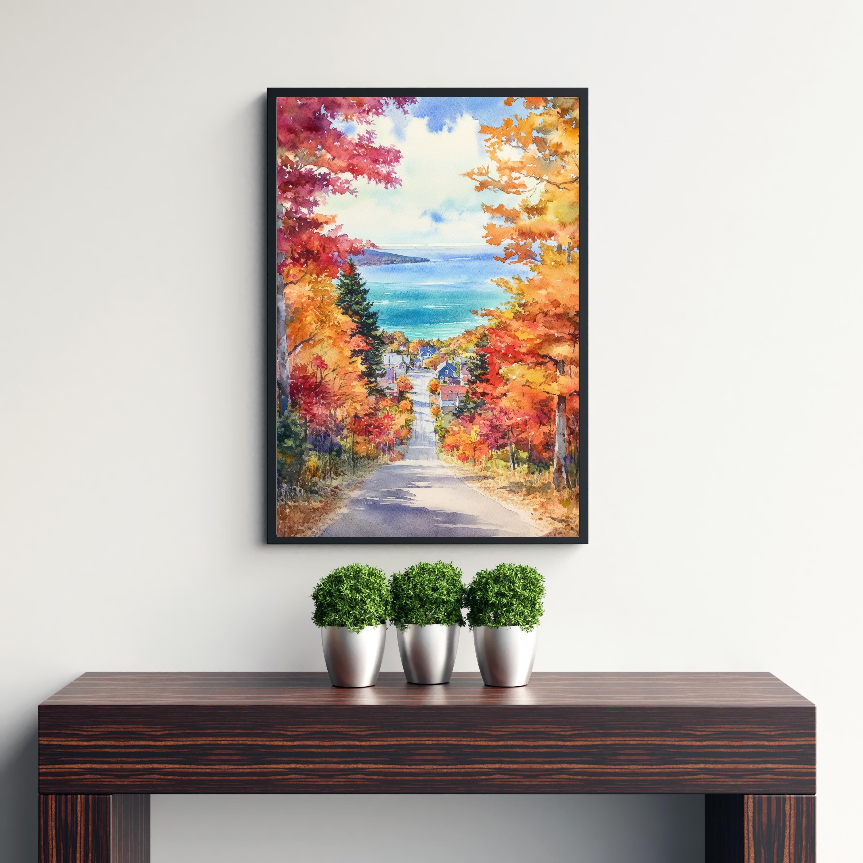 Michigan Watercolour Painting Poster USA Wall Art Great Lakes Landscape Print Gift for American Travel Lovers and Fans of Scenic Midwestern