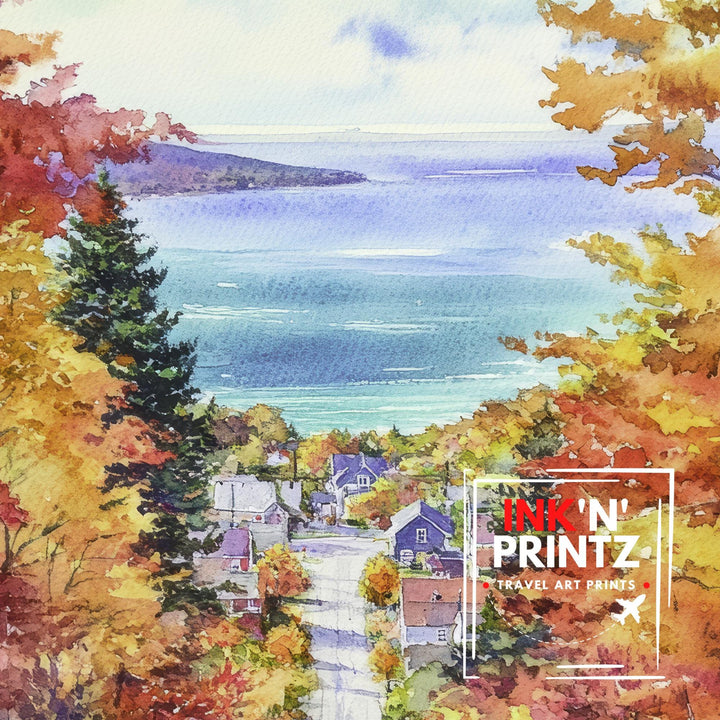 Michigan Watercolour Painting Poster USA Wall Art Great Lakes Landscape Print Gift for American Travel Lovers and Fans of Scenic Midwestern