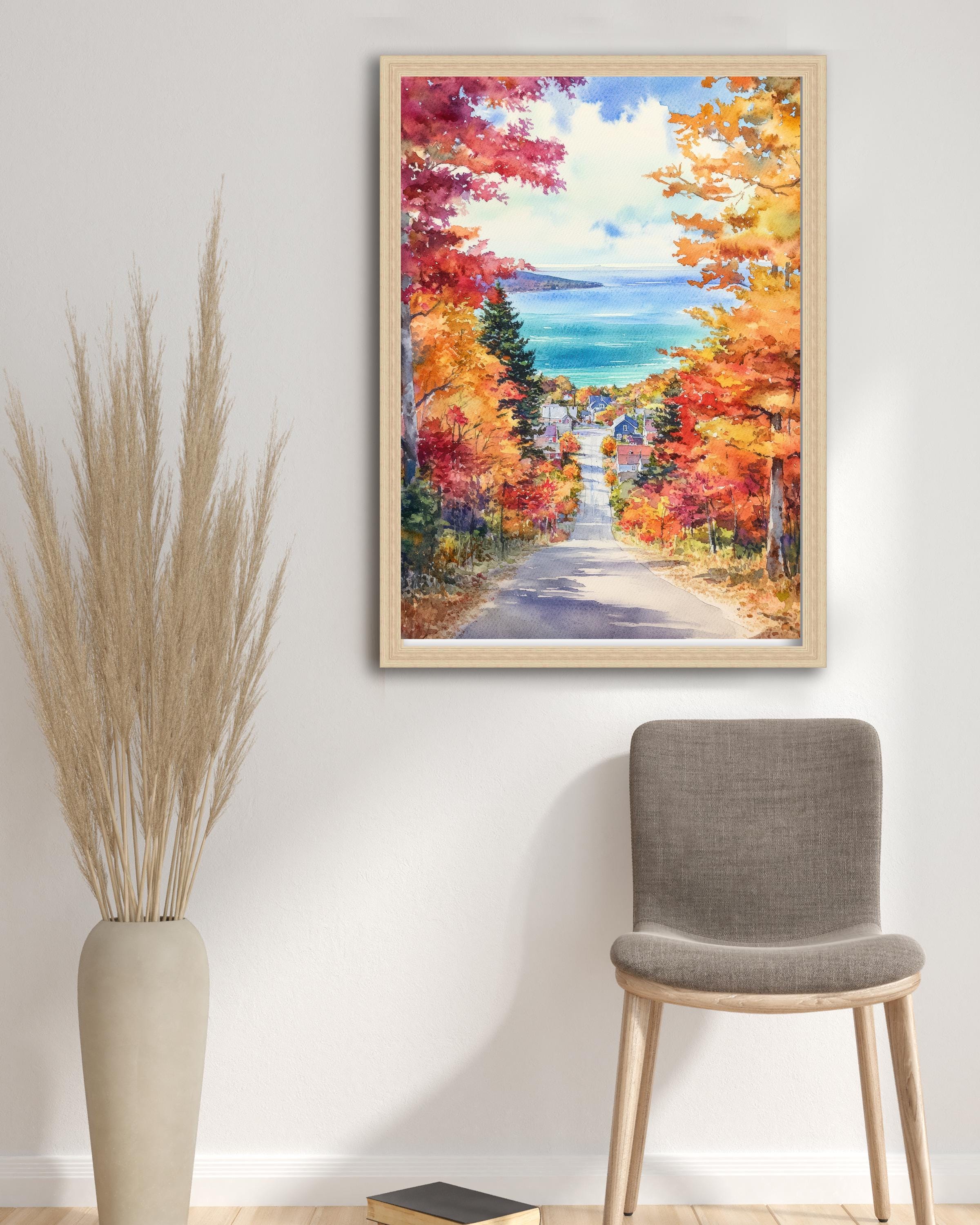 Michigan Watercolour Painting Poster USA Wall Art Great Lakes Landscape Print Gift for American Travel Lovers and Fans of Scenic Midwestern