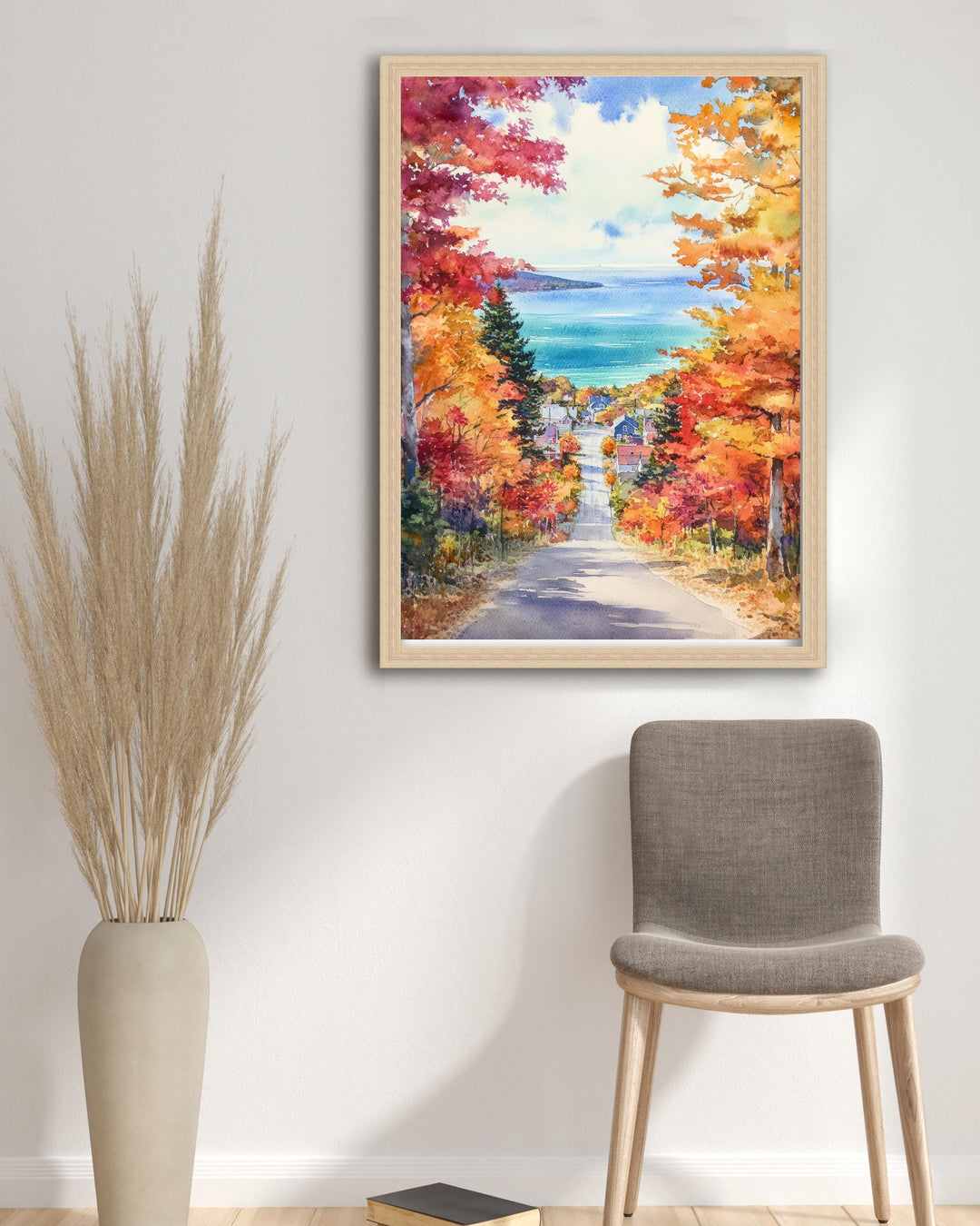 Michigan Watercolour Painting Poster USA Wall Art Great Lakes Landscape Print Gift for American Travel Lovers and Fans of Scenic Midwestern