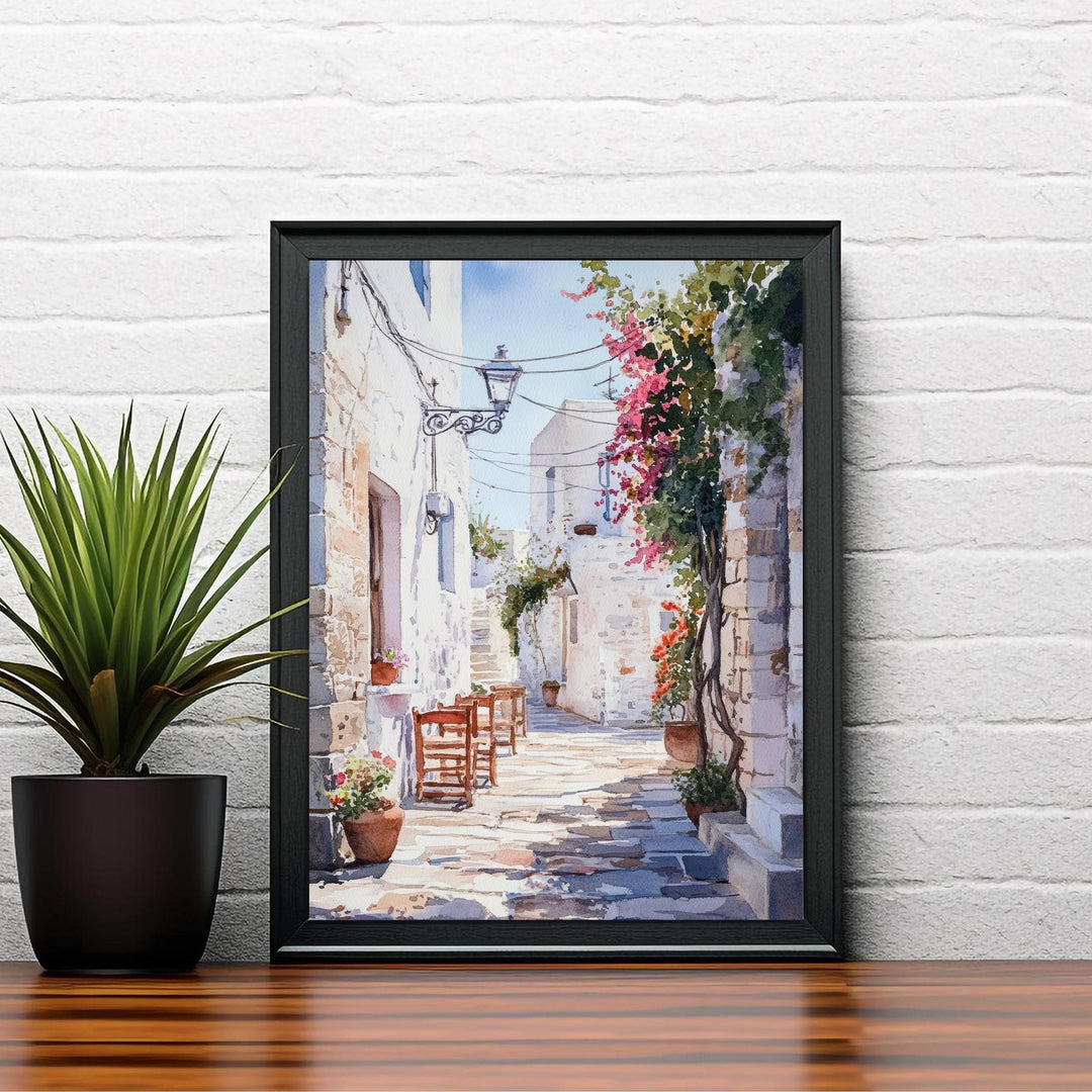 Naxos Greece Watercolor Painting Poster Wall Art Coastal Island Scene Print Gift for Europe Lovers and Fans of Scenic Greek Mediterranean