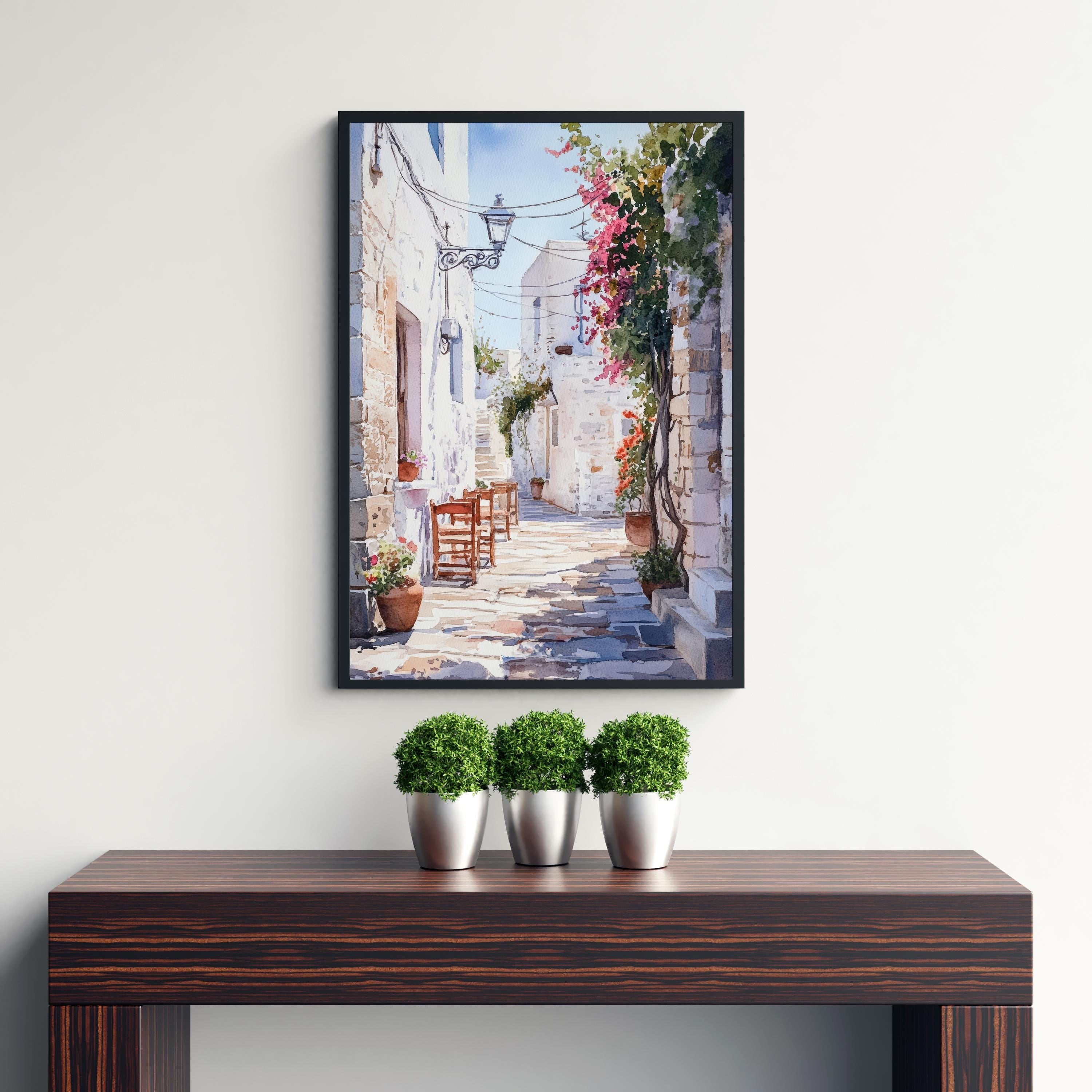 Naxos Greece Watercolor Painting Poster Wall Art Coastal Island Scene Print Gift for Europe Lovers and Fans of Scenic Greek Mediterranean