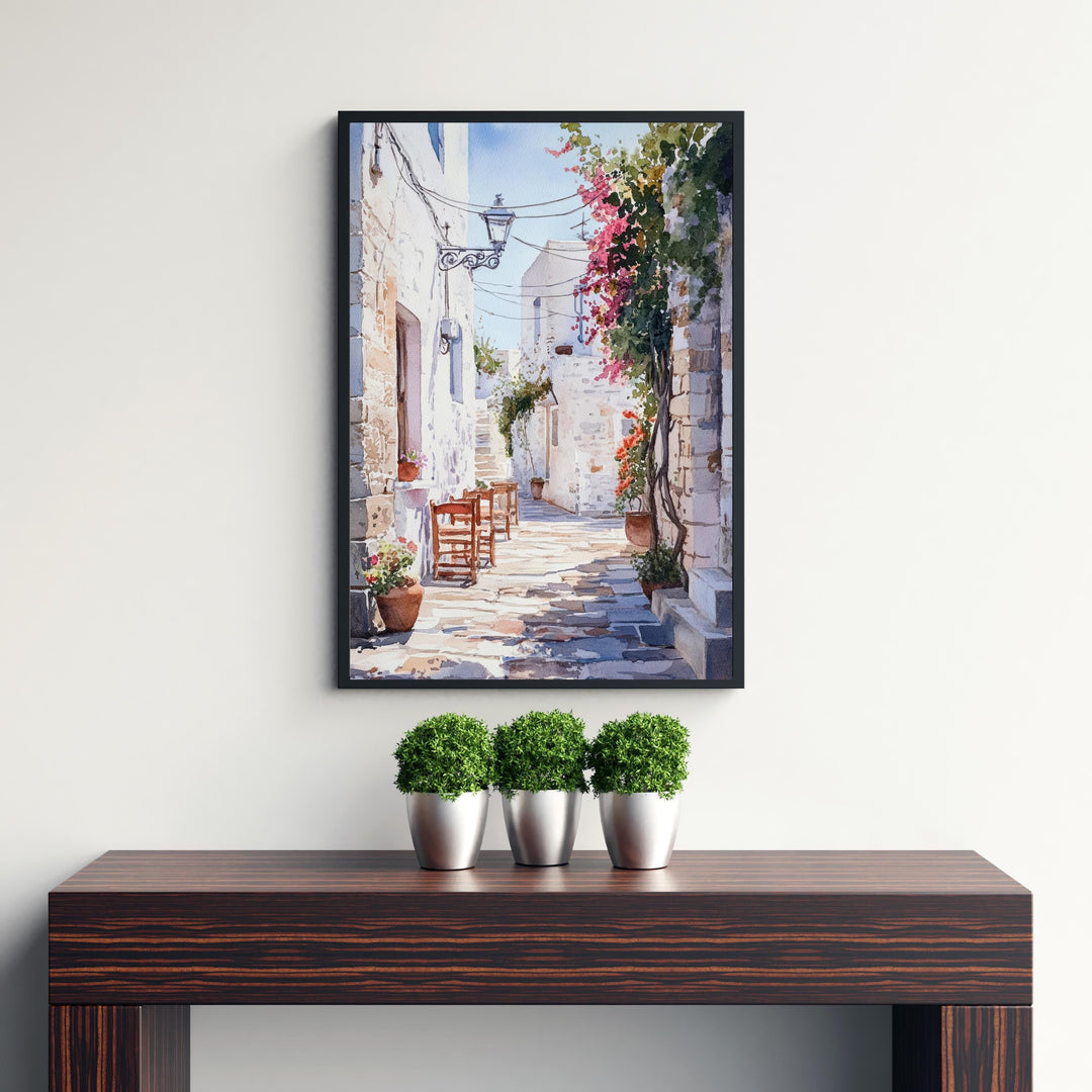 Naxos Greece Watercolor Painting Poster Wall Art Coastal Island Scene Print Gift for Europe Lovers and Fans of Scenic Greek Mediterranean