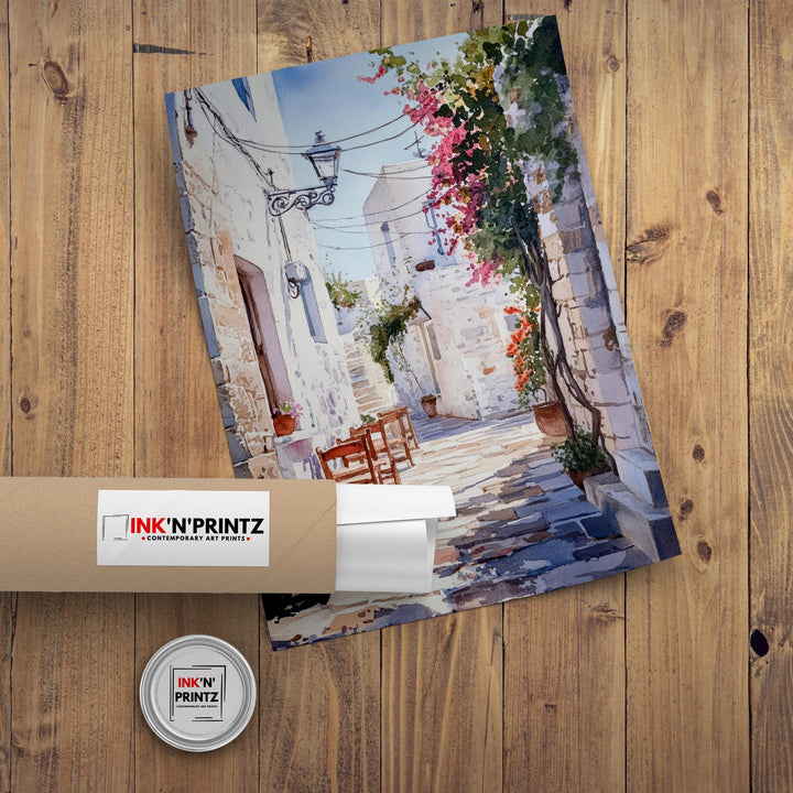 Naxos Greece Watercolor Painting Poster Wall Art Coastal Island Scene Print Gift for Europe Lovers and Fans of Scenic Greek Mediterranean