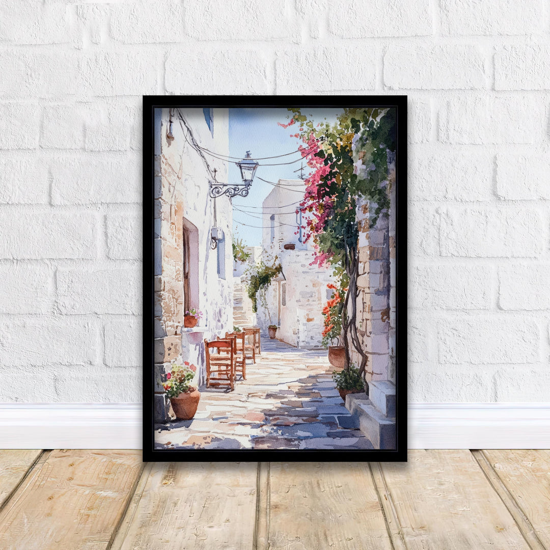 Naxos Greece Watercolor Painting Poster Wall Art Coastal Island Scene Print Gift for Europe Lovers and Fans of Scenic Greek Mediterranean
