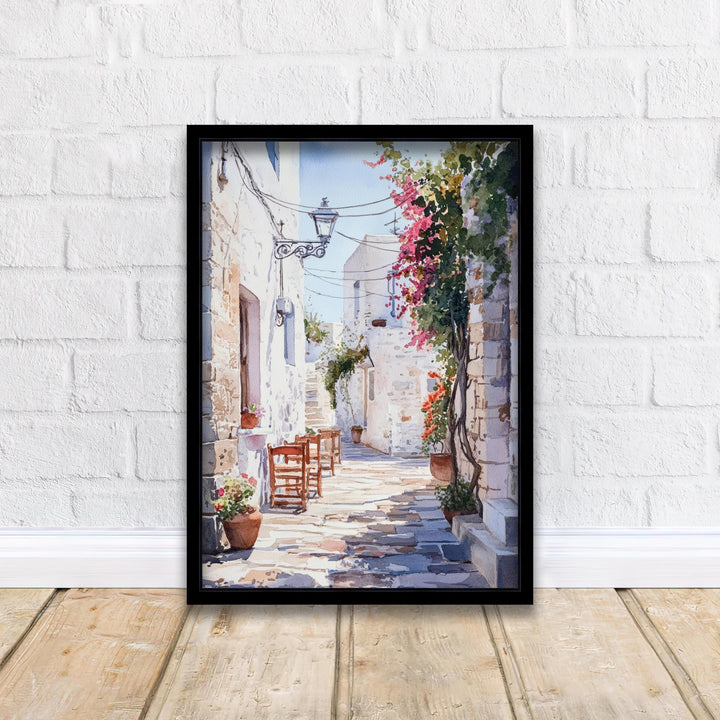 Naxos Greece Watercolor Painting Poster Wall Art Coastal Island Scene Print Gift for Europe Lovers and Fans of Scenic Greek Mediterranean