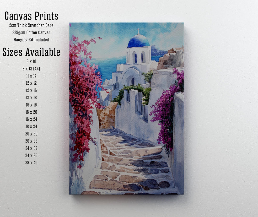 Santorini Watercolour Painting Poster Greece Wall Art Coastal Island Scene Print Gift for Europe Lovers and Fans of Scenic Greek