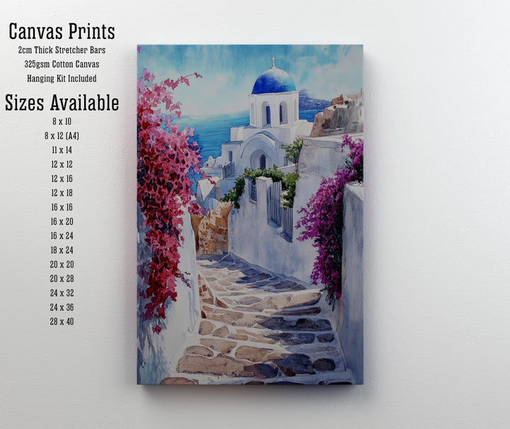 Santorini Watercolour Painting Poster Greece Wall Art Coastal Island Scene Print Gift for Europe Lovers and Fans of Scenic Greek