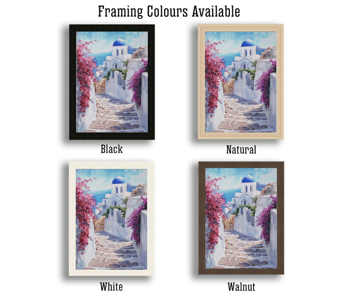 Santorini Watercolour Painting Poster Greece Wall Art Coastal Island Scene Print Gift for Europe Lovers and Fans of Scenic Greek