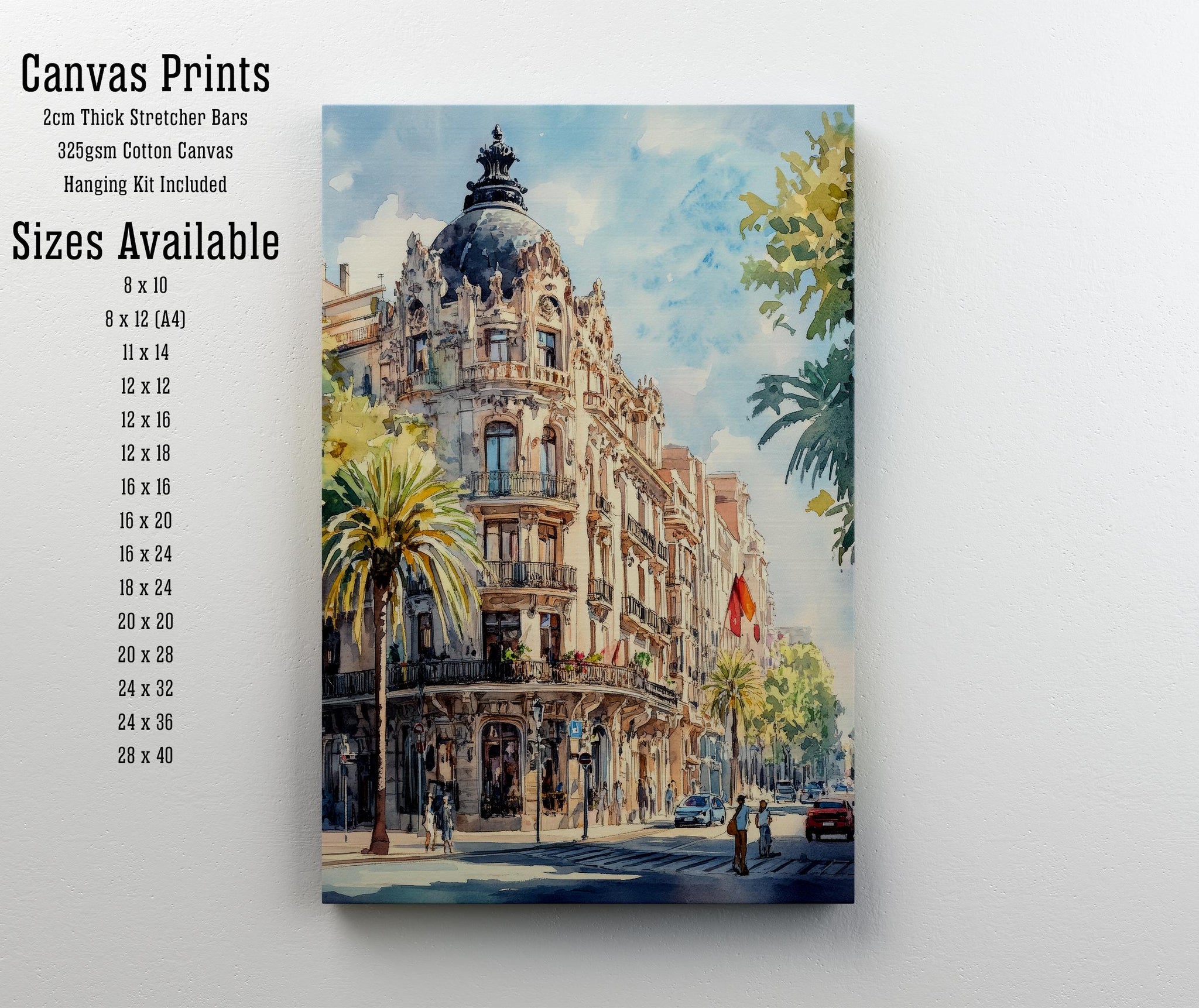 Barcelona Watercolour Painting Poster Spain Wall Art City Landscape Print Gift for Europe Lovers and Fans of Scenic Catalonia Architecture