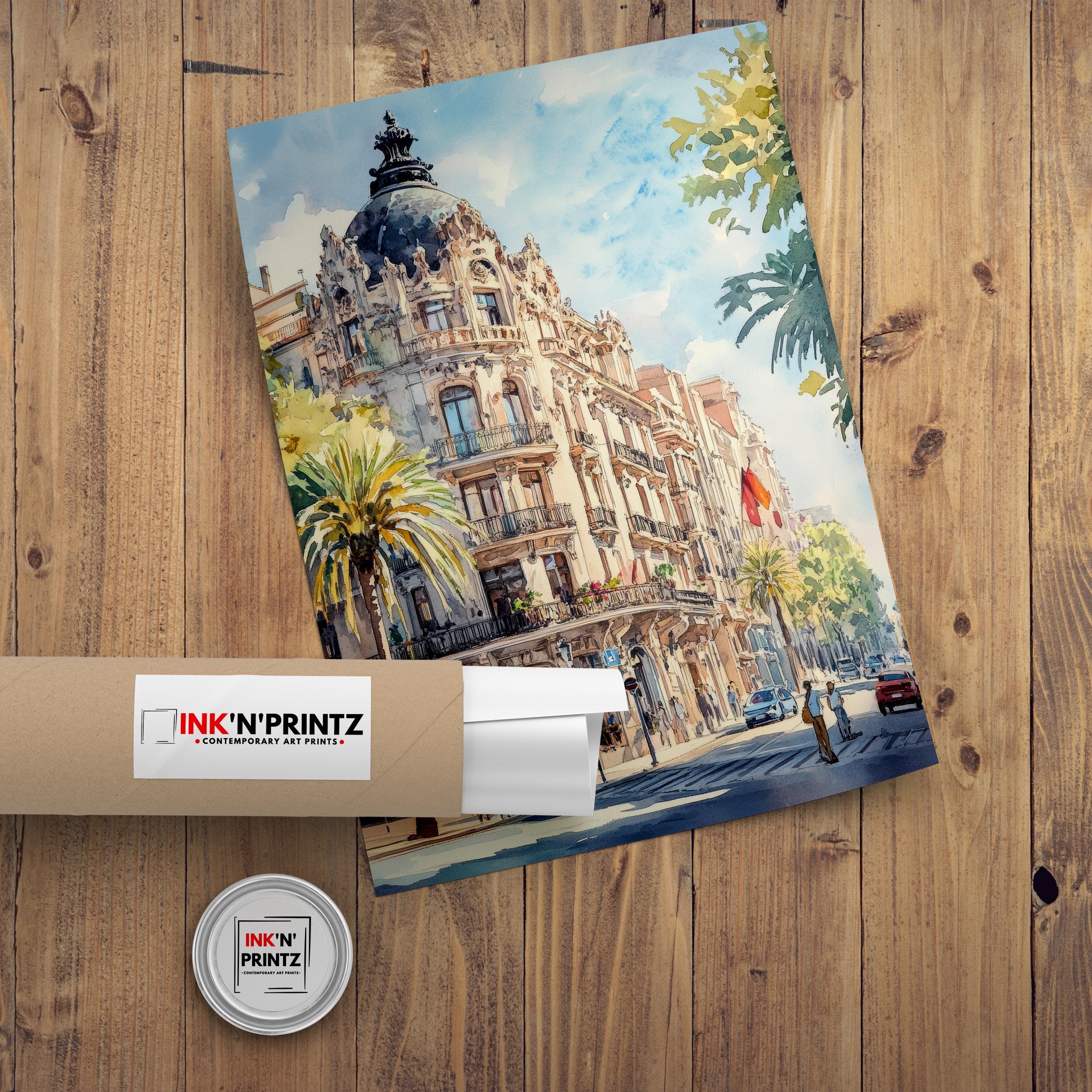 Barcelona Watercolour Painting Poster Spain Wall Art City Landscape Print Gift for Europe Lovers and Fans of Scenic Catalonia Architecture