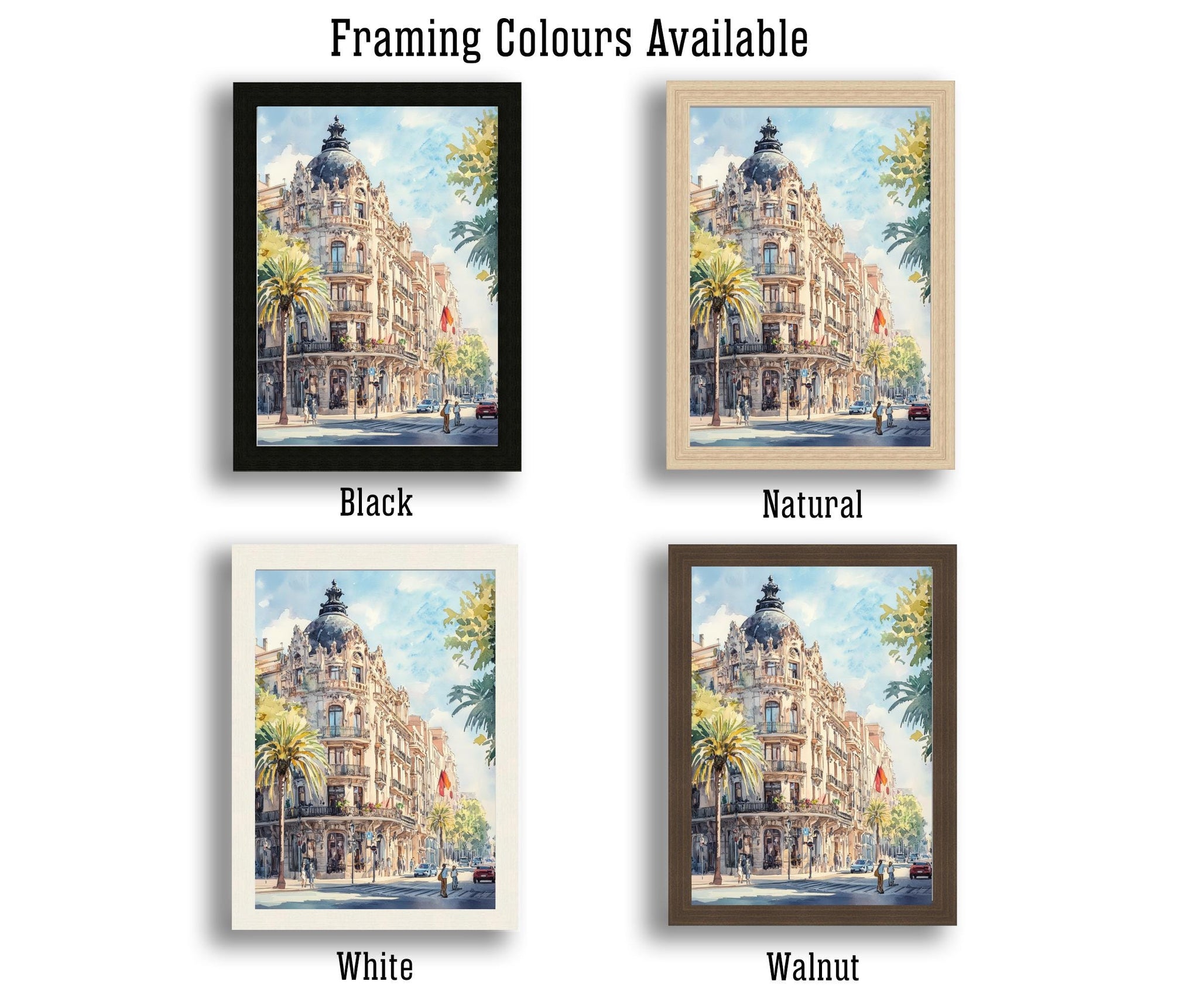 Barcelona Watercolour Painting Poster Spain Wall Art City Landscape Print Gift for Europe Lovers and Fans of Scenic Catalonia Architecture