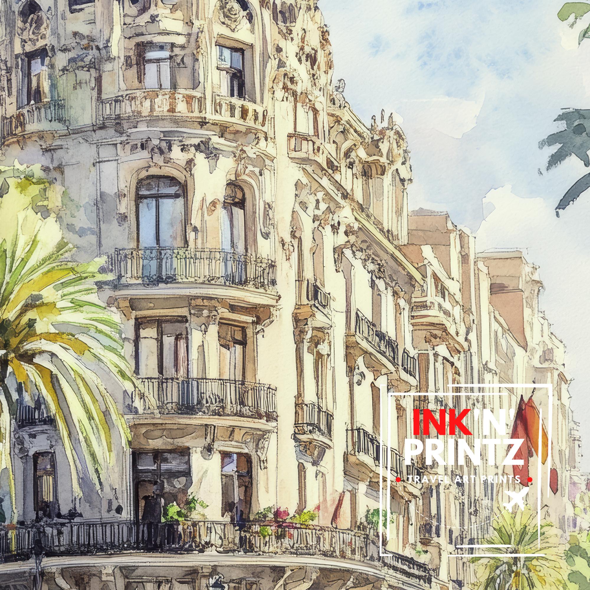Barcelona Watercolour Painting Poster Spain Wall Art City Landscape Print Gift for Europe Lovers and Fans of Scenic Catalonia Architecture