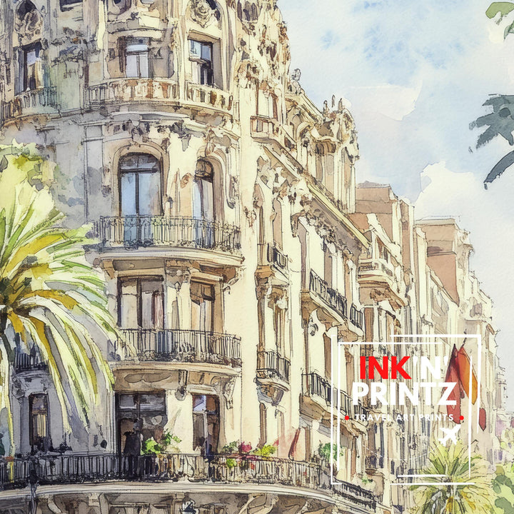 Barcelona Watercolour Painting Poster Spain Wall Art City Landscape Print Gift for Europe Lovers and Fans of Scenic Catalonia Architecture