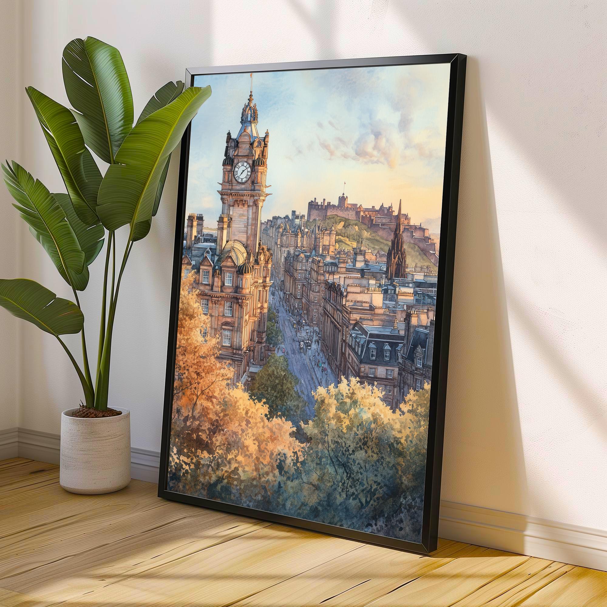 Edinburgh Scotland Watercolour Painting Poster Wall Art Historic City Landscape Print Gift for UK Travel Lovers and Fans of Scenic Scottish