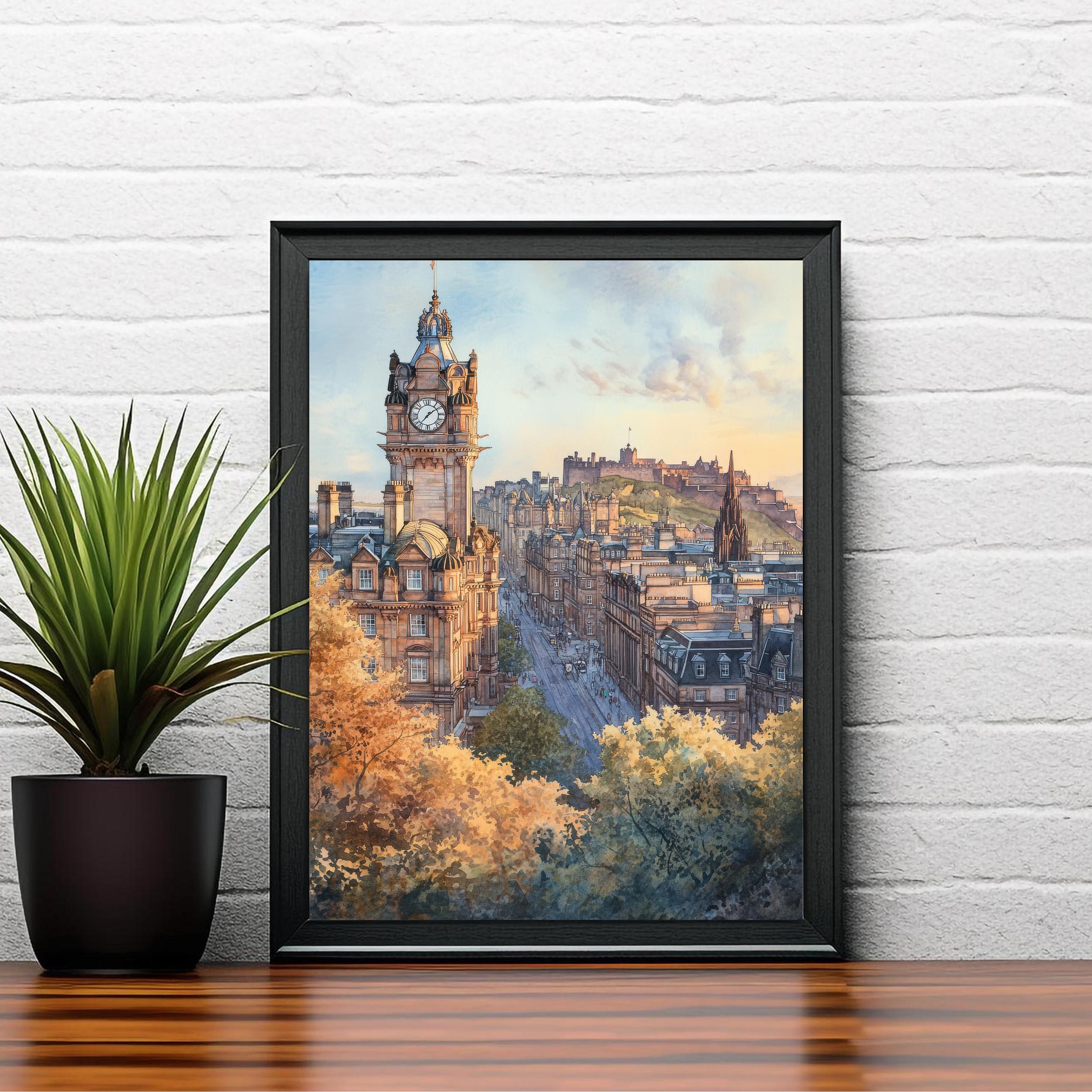 Edinburgh Scotland Watercolour Painting Poster Wall Art Historic City Landscape Print Gift for UK Travel Lovers and Fans of Scenic Scottish