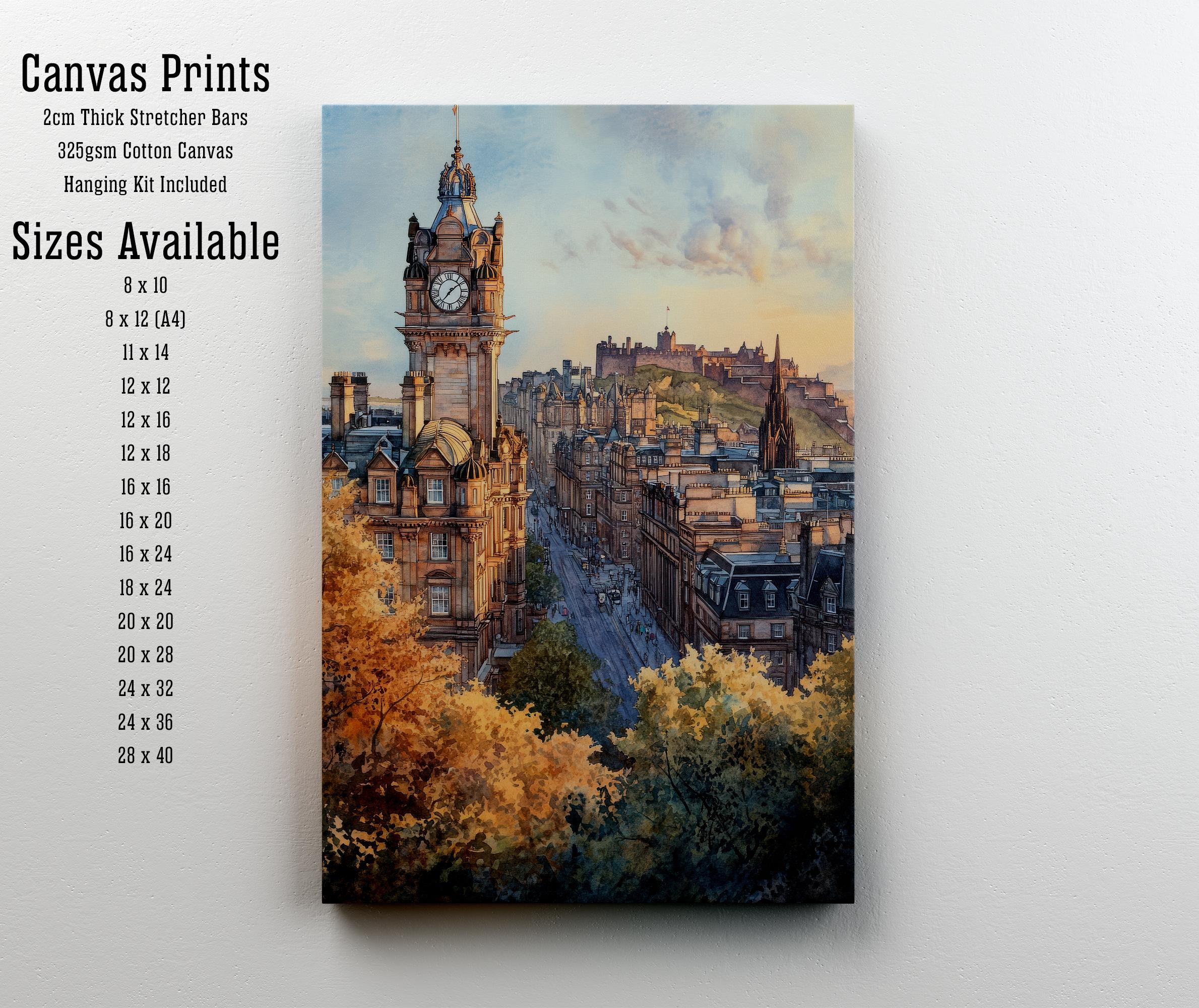Edinburgh Scotland Watercolour Painting Poster Wall Art Historic City Landscape Print Gift for UK Travel Lovers and Fans of Scenic Scottish