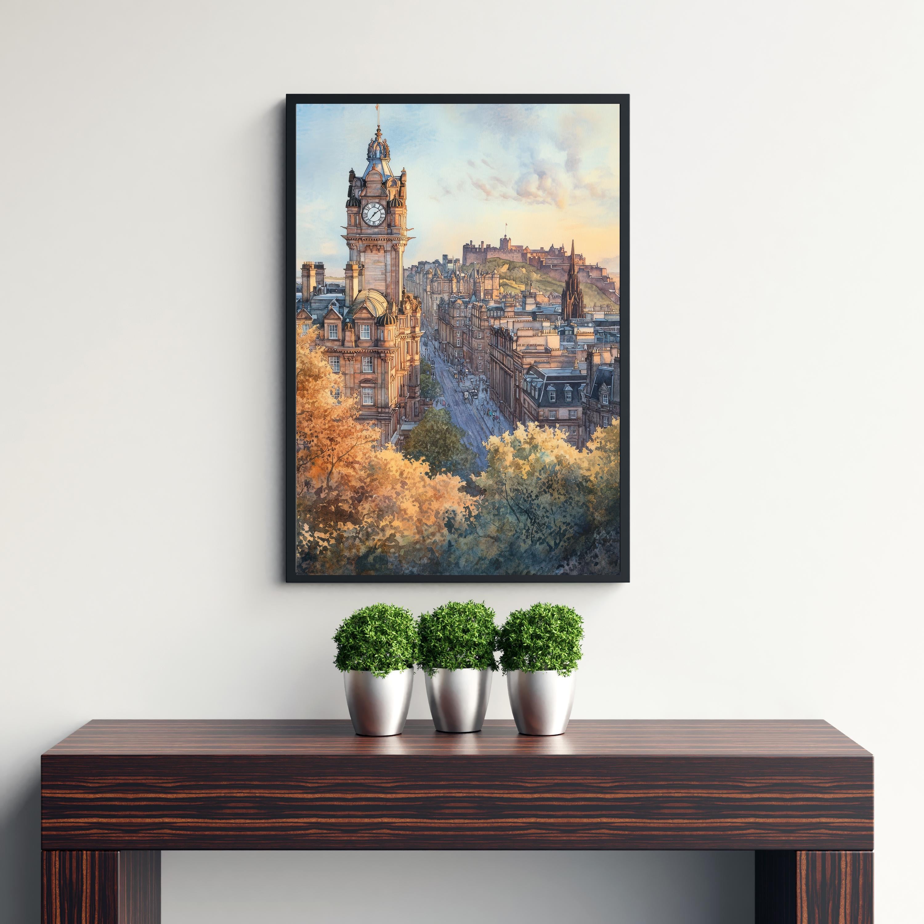 Edinburgh Scotland Watercolour Painting Poster Wall Art Historic City Landscape Print Gift for UK Travel Lovers and Fans of Scenic Scottish