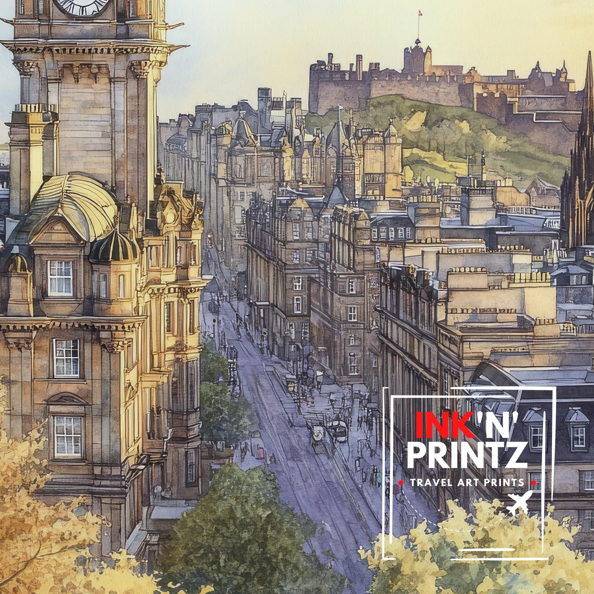 Edinburgh Scotland Watercolour Painting Poster Wall Art Historic City Landscape Print Gift for UK Travel Lovers and Fans of Scenic Scottish
