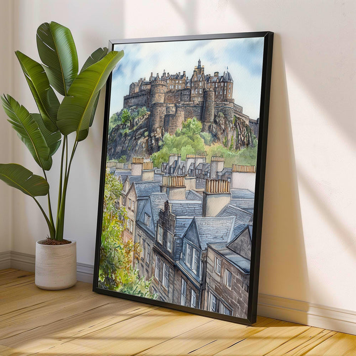 Edinburgh Watercolour Painting Poster Scotland Wall Art Historic City Landscape Print Gift for UK Travel Lovers and Fans of Scenic Scottish