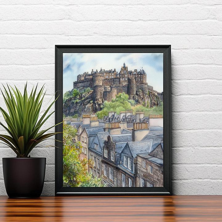 Edinburgh Watercolour Painting Poster Scotland Wall Art Historic City Landscape Print Gift for UK Travel Lovers and Fans of Scenic Scottish