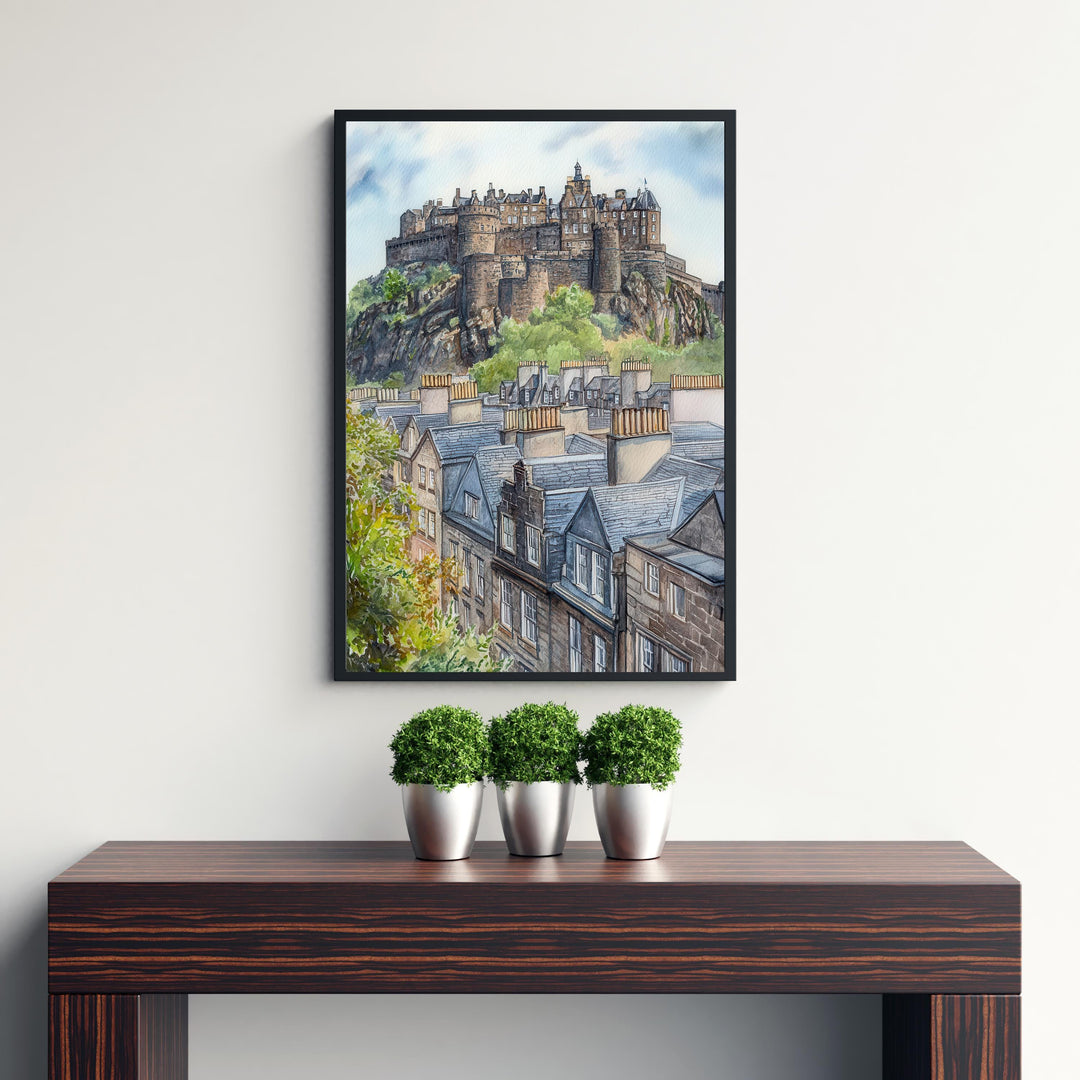 Edinburgh Watercolour Painting Poster Scotland Wall Art Historic City Landscape Print Gift for UK Travel Lovers and Fans of Scenic Scottish