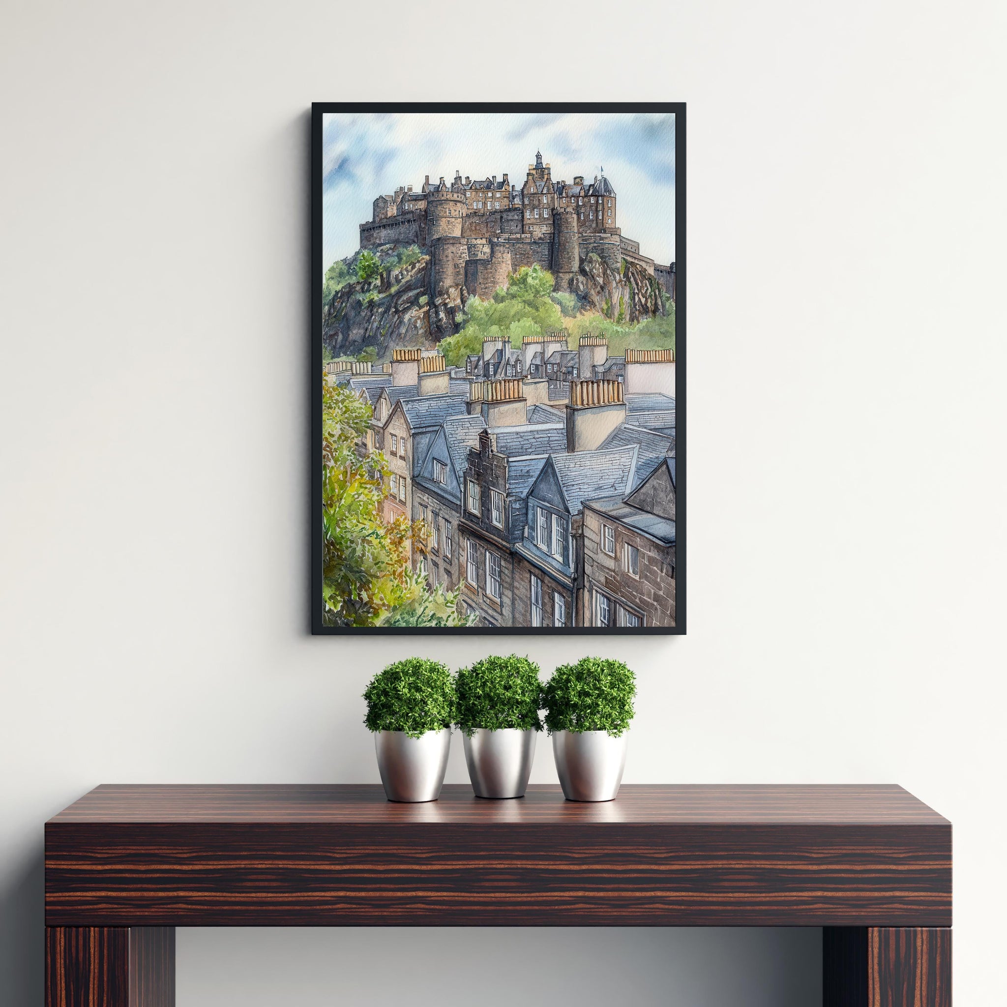 Edinburgh Watercolour Painting Poster Scotland Wall Art Historic City Landscape Print Gift for UK Travel Lovers and Fans of Scenic Scottish