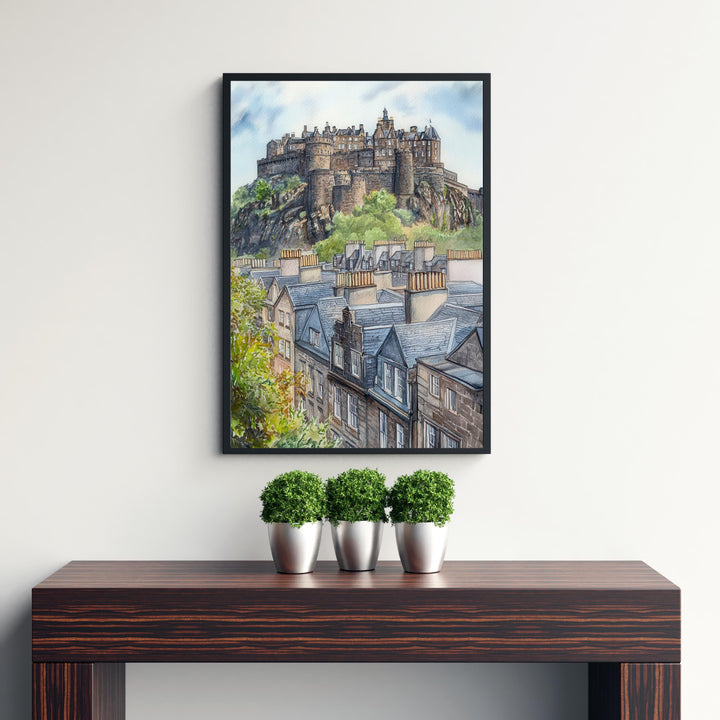 Edinburgh Watercolour Painting Poster Scotland Wall Art Historic City Landscape Print Gift for UK Travel Lovers and Fans of Scenic Scottish