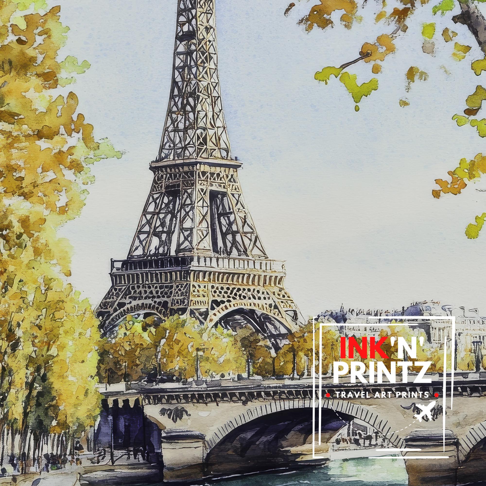 Paris Watercolour Painting Poster France Wall Art City Landscape Print Gift for Europe Lovers and Fans of Scenic French Architecture
