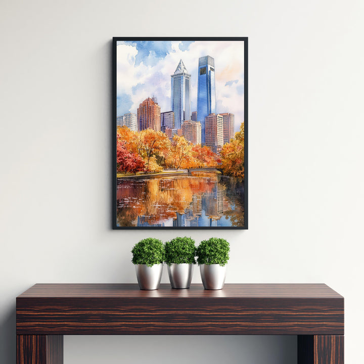 Philadelphia Watercolour Painting Poster USA Wall Art City Skyline Landscape Print Gift for American Travel Lovers and Fans of Scenic