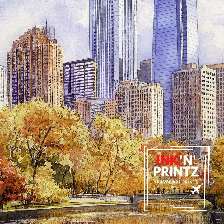 Philadelphia Watercolour Painting Poster USA Wall Art City Skyline Landscape Print Gift for American Travel Lovers and Fans of Scenic