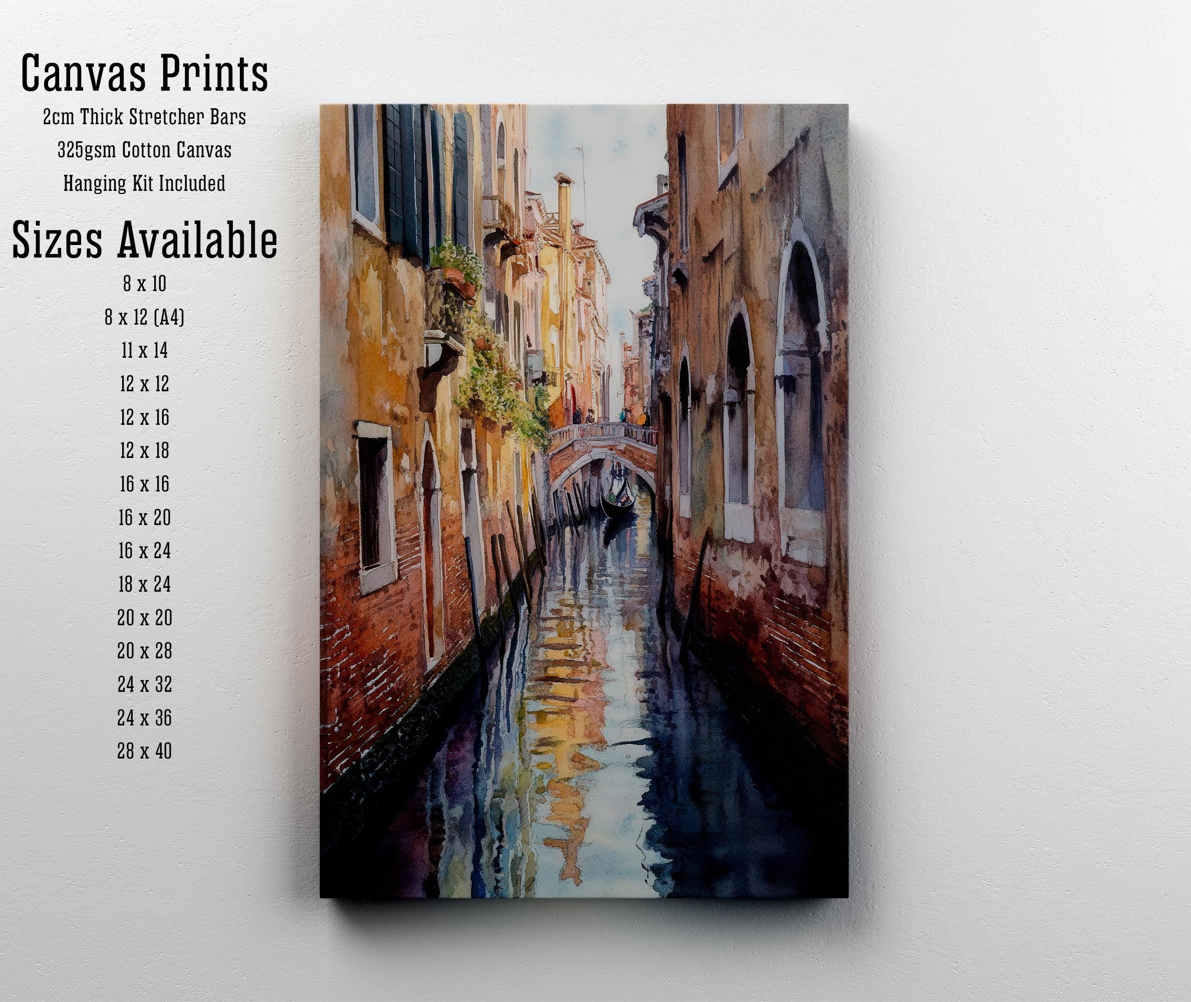 Venice Italy Watercolour Painting Poster Wall Art Canal City Landscape Print Gift for Europe Lovers and Fans of Scenic Italian Architecture