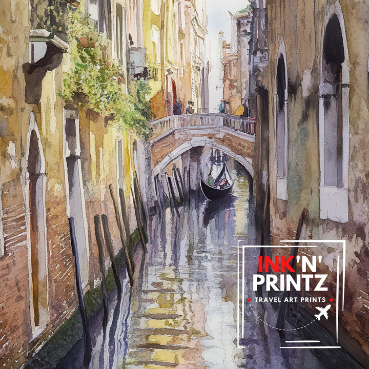 Venice Italy Watercolour Painting Poster Wall Art Canal City Landscape Print Gift for Europe Lovers and Fans of Scenic Italian Architecture