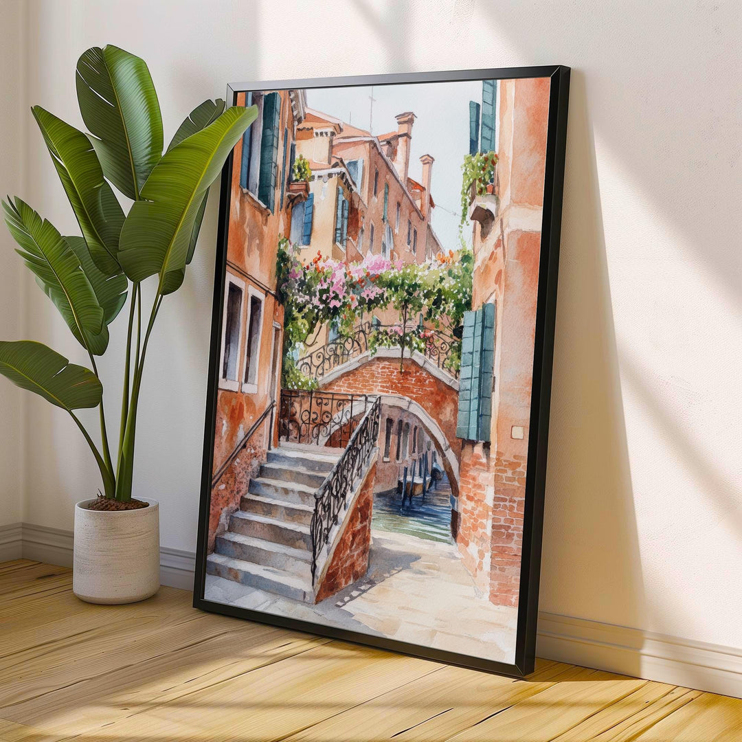 Venice Italy Watercolour Painting Poster Wall Art Canal City Landscape Print Gift for Europe Lovers and Fans of Scenic Italian Architecture