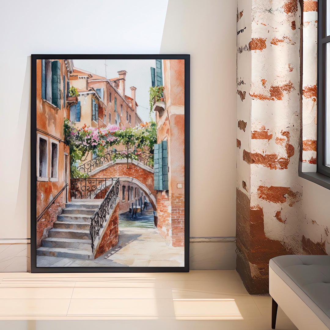 Venice Italy Watercolour Painting Poster Wall Art Canal City Landscape Print Gift for Europe Lovers and Fans of Scenic Italian Architecture