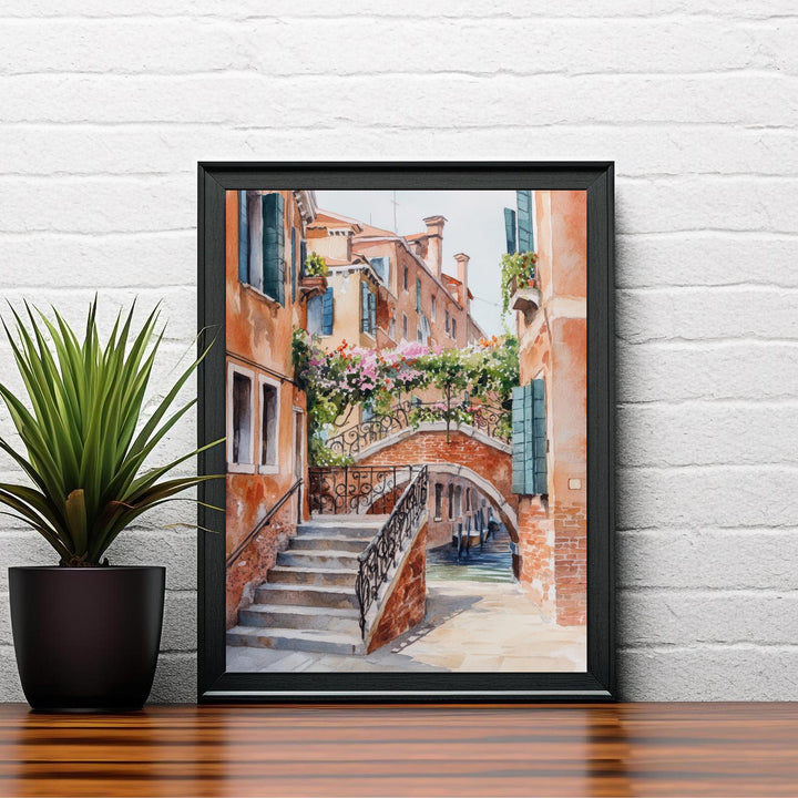 Venice Italy Watercolour Painting Poster Wall Art Canal City Landscape Print Gift for Europe Lovers and Fans of Scenic Italian Architecture