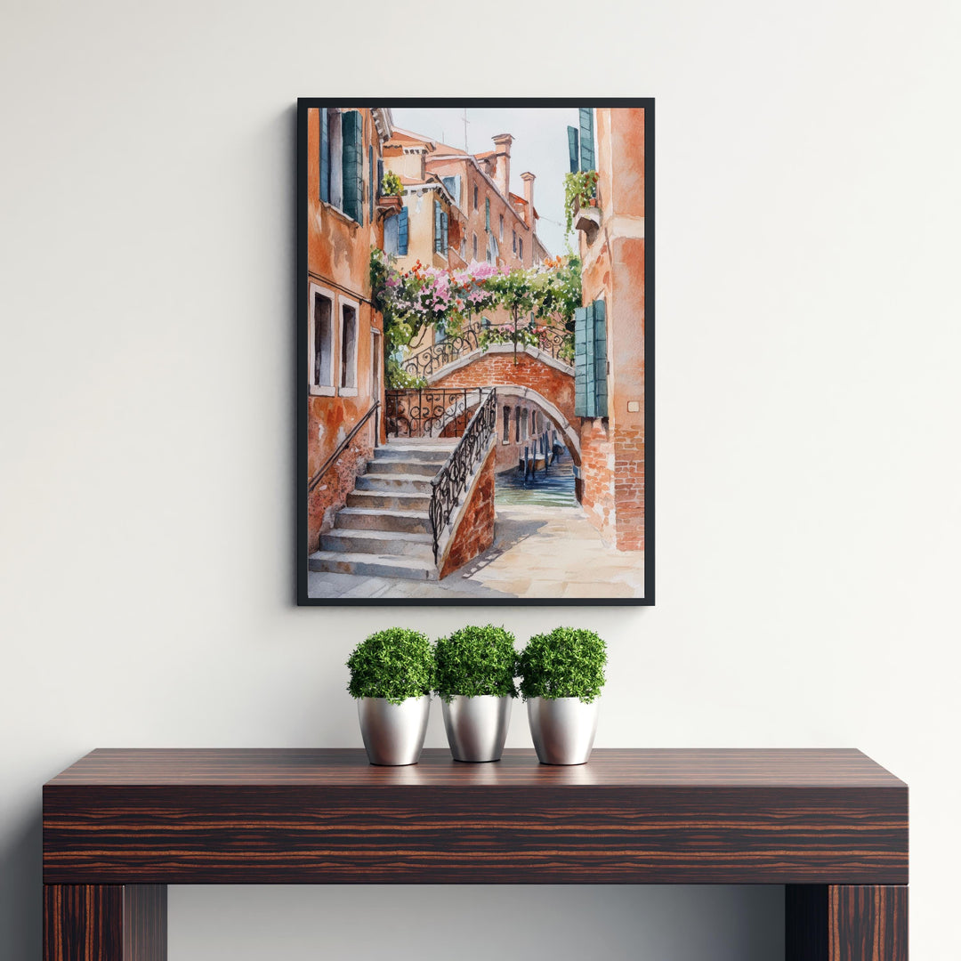 Venice Italy Watercolour Painting Poster Wall Art Canal City Landscape Print Gift for Europe Lovers and Fans of Scenic Italian Architecture