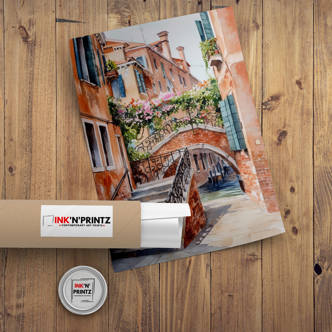 Venice Italy Watercolour Painting Poster Wall Art Canal City Landscape Print Gift for Europe Lovers and Fans of Scenic Italian Architecture