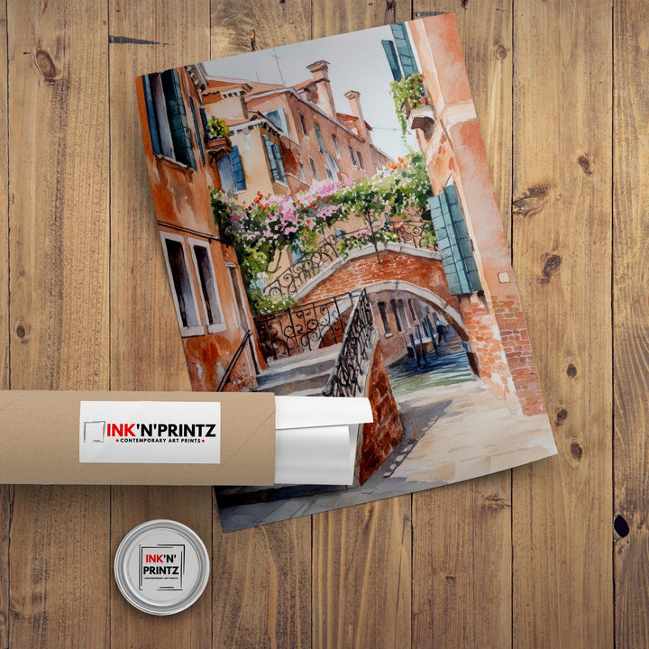 Venice Italy Watercolour Painting Poster Wall Art Canal City Landscape Print Gift for Europe Lovers and Fans of Scenic Italian Architecture