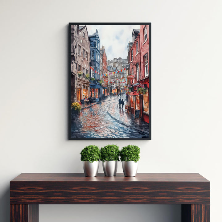 Edinburgh Watercolour Painting Poster Scotland Wall Art Historic City Landscape Print Gift for UK Travel Lovers and Fans of Scenic Scottish