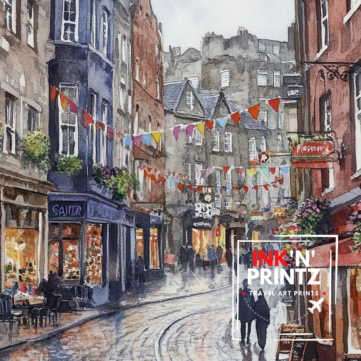 Edinburgh Watercolour Painting Poster Scotland Wall Art Historic City Landscape Print Gift for UK Travel Lovers and Fans of Scenic Scottish