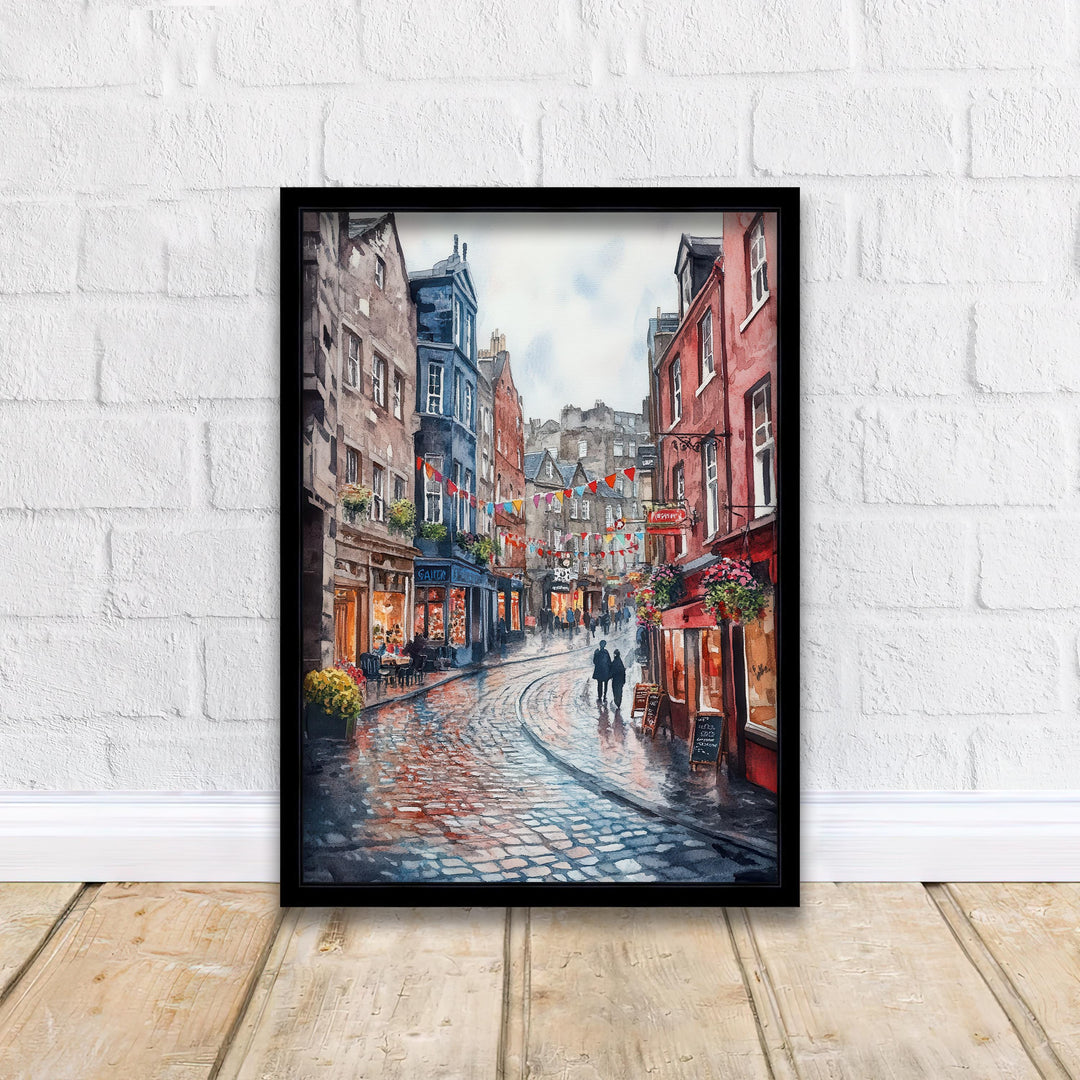 Edinburgh Watercolour Painting Poster Scotland Wall Art Historic City Landscape Print Gift for UK Travel Lovers and Fans of Scenic Scottish