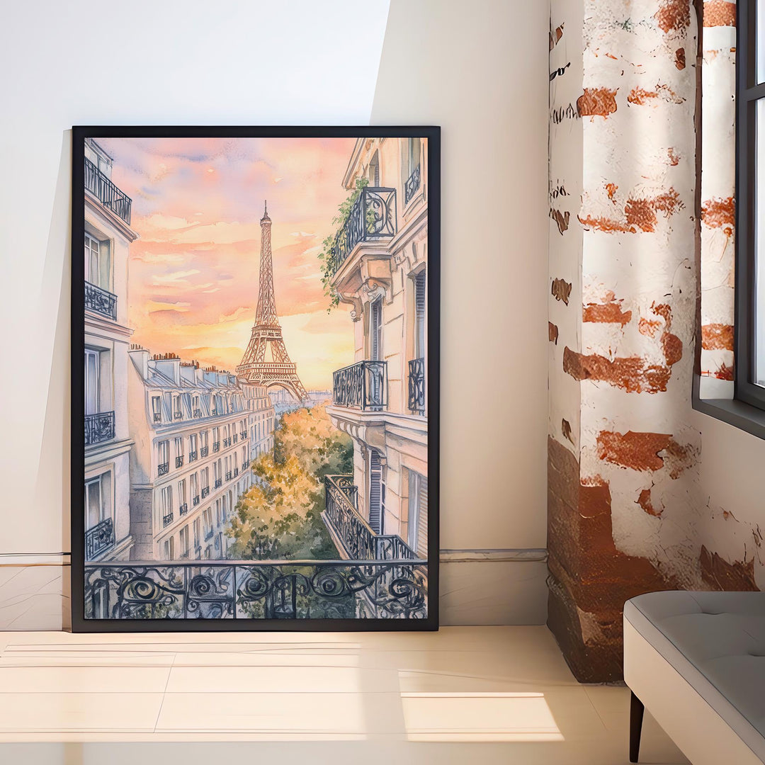 Paris Watercolour Painting Poster France Wall Art City Landscape Print Gift for Europe Travel Lovers and Fans of Scenic French Architecture