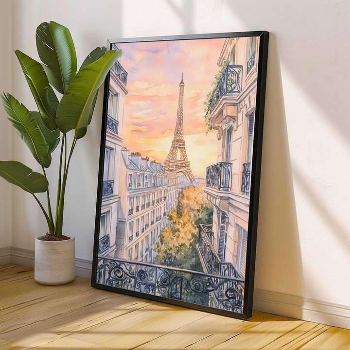 Paris Watercolour Painting Poster France Wall Art City Landscape Print Gift for Europe Travel Lovers and Fans of Scenic French Architecture