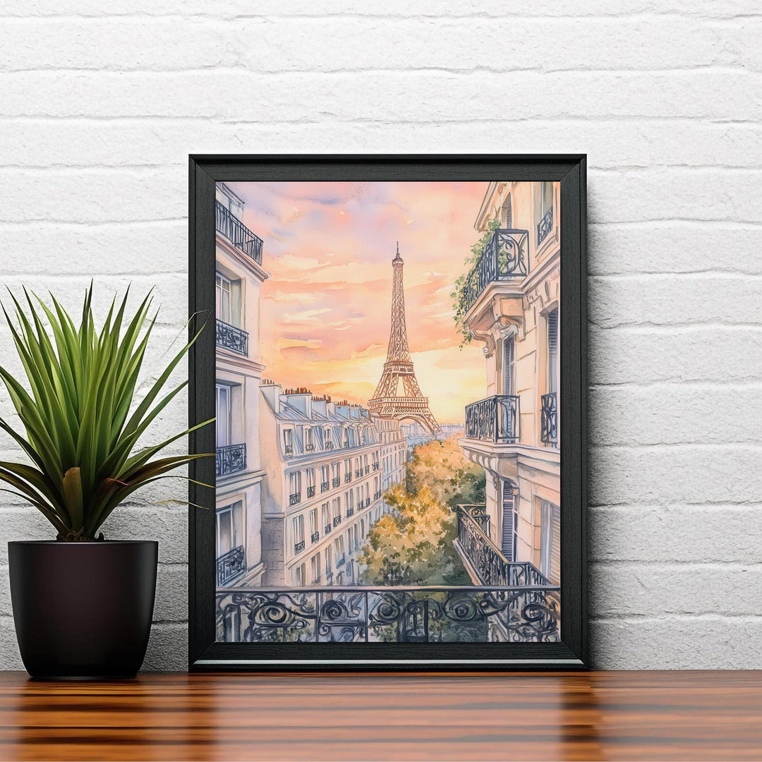 Paris Watercolour Painting Poster France Wall Art City Landscape Print Gift for Europe Travel Lovers and Fans of Scenic French Architecture